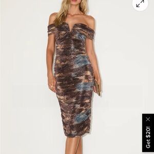 Lulu’s Arrikka Brown Abstract mesh midi dress